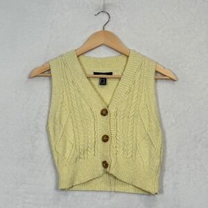 Forever 21 Yellow Cable Knit Cropped Sweater Vest‎ Medium